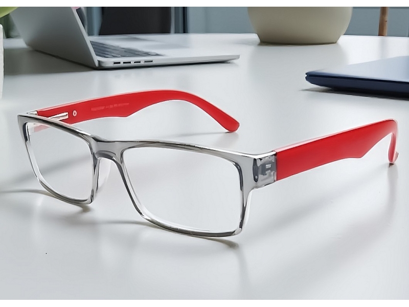 Lunettes de lecture - grises translucide branches rouges brillantes