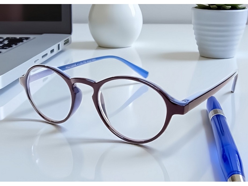 Lunettes loupe de lecture rondes - noir brillant intérieur bleu