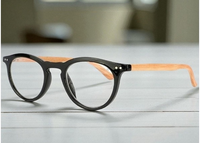 Lunettes loupe et lunettes de lecture noires brillantes et branches "bois clair"